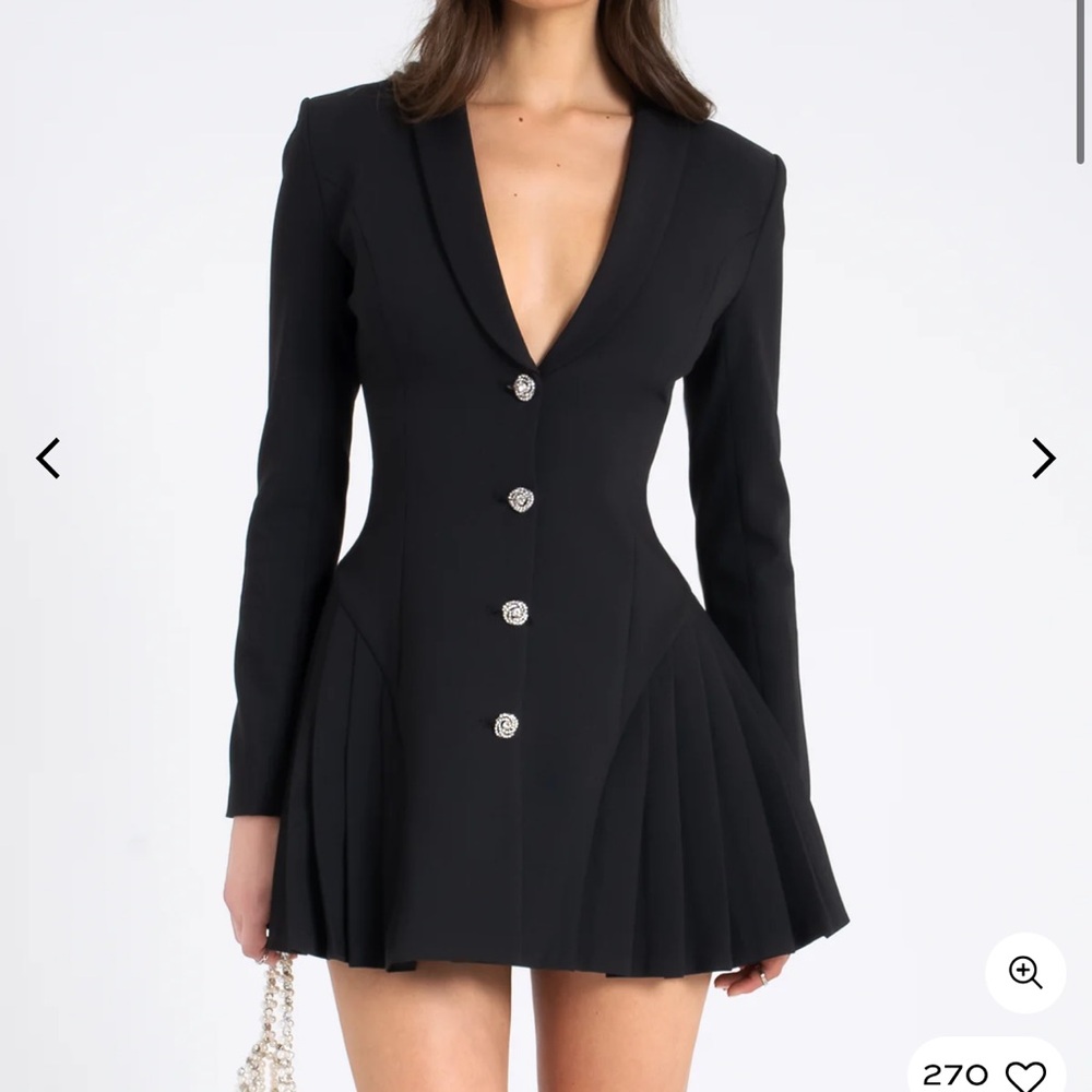 Black Blazer Mini Dress with Crystal Button